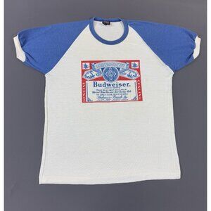 True Vintage Rare 80s Budweiser Beer Promo Alcohol Large Tag Art Logo Blue White